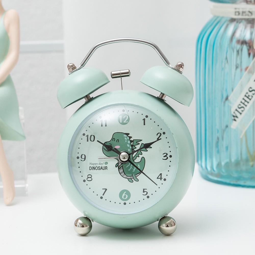 3-inch Metal Drum-shaped Macaron Color Cute Cartoon Little Dinosaur Ringing Alarm Clock Student Children Desktop Decoration