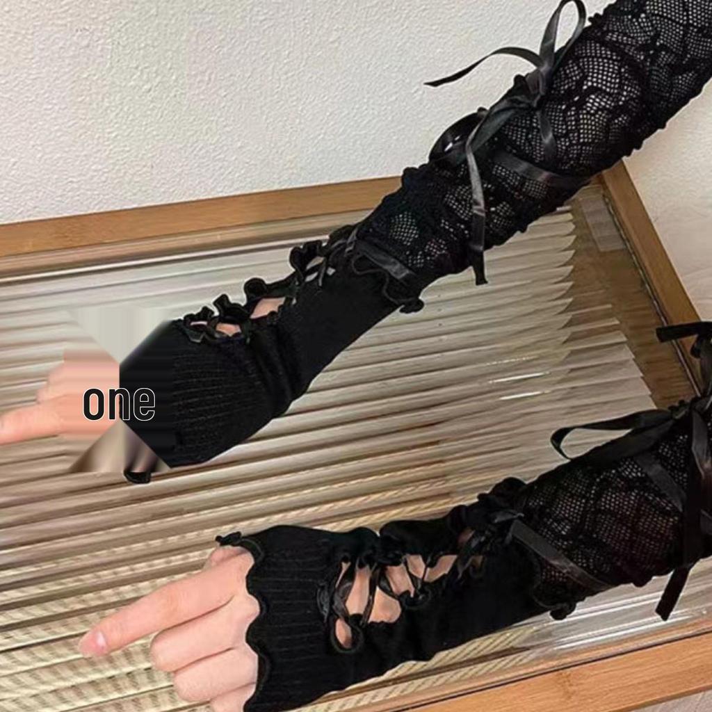 Y2K Ballet-Style Women's White Lace Fingerless Gloves - Thin, Sun Protection, Lace-Up Design