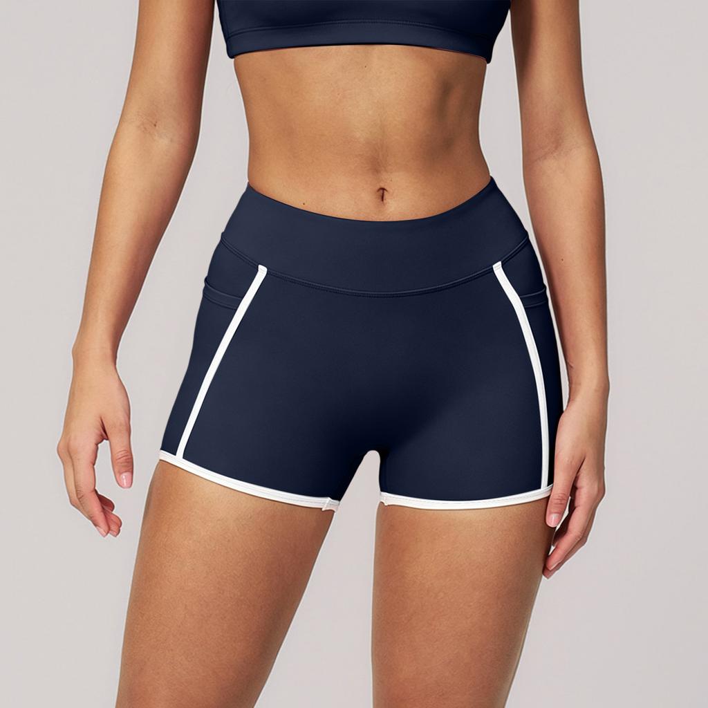 Women's High Waist Yoga Shorts Slim Fit Stretchy Athletic Running Workout Gym Shorts with Contrast Trim for Fitness Training