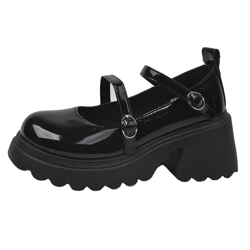 fashion 2024 High Quality Shoes for Women Buckle Women's Pumps Autumn British Style Round Toe Shallow Solid Dress Chunky Heels Loafers