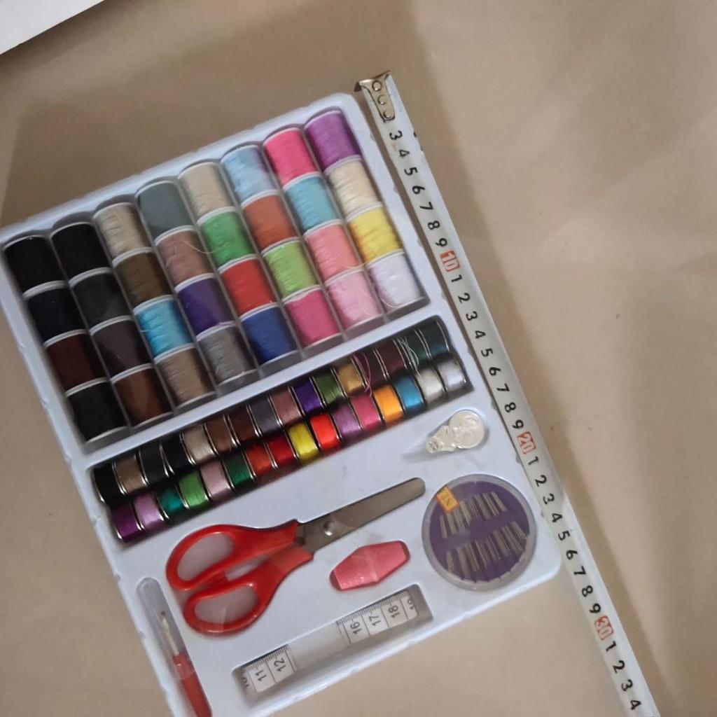 Compact Sewing Kit: Needles, Thread, Scissors, Bobbins & Spools In a Household Box