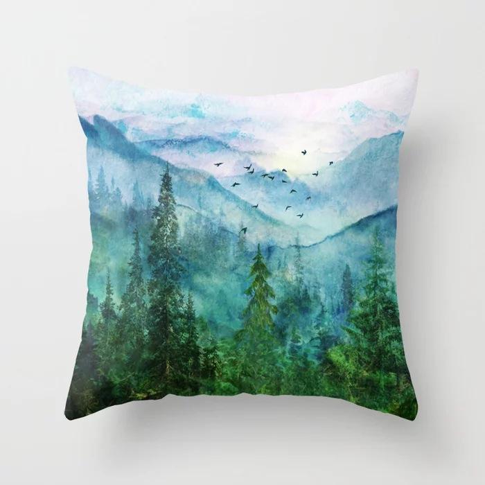 New Ocean Peak Landscape Painting Pillow Case Chinese Ink Scenery Pattern Car Sofa Pillow Cushion Cover