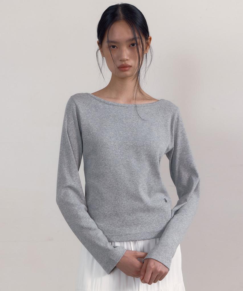 38COMEONCOMMON Symbol Boat-Neck Long Sleeve T-Shirts (Melange Gray)