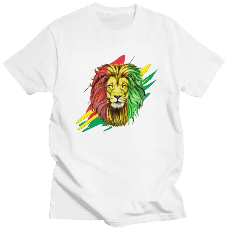 Custom Jamaica Flag Rasta Lion Tshirts for Men Short Sleeve T Shirt Fashion Jamaica Reggae Art Tshirt Slim Fit 100 Cotton Tees