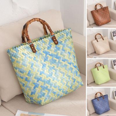 Wood Handle Beach Bag Exquisite Multifunctional Handwoven Rattan Large Straw Travel Accessory Daily Storage