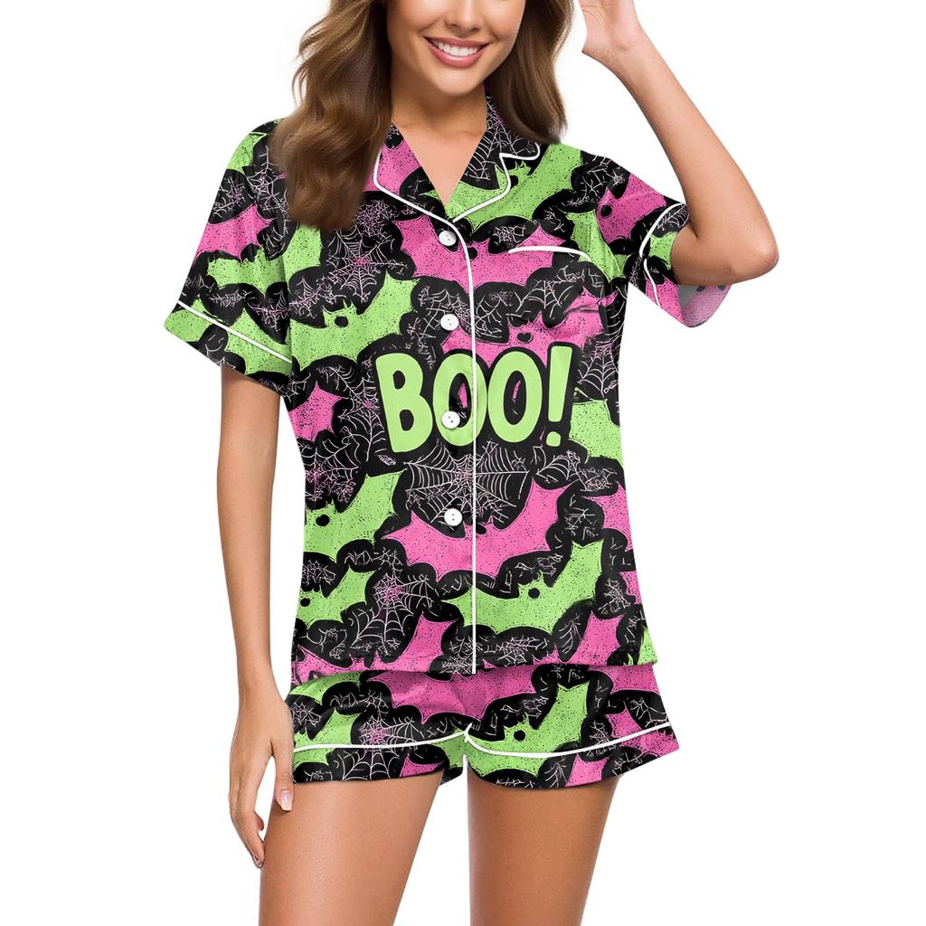 Women's Casual Fashion Halloween Printed Short Sleeve Home Suit
