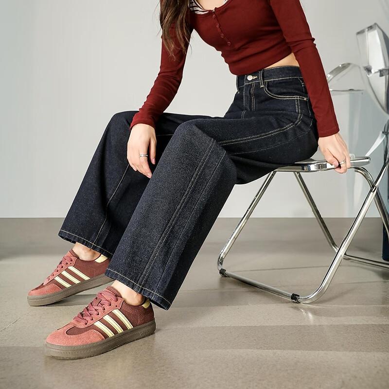 Tangshi 2025 Autumn Winter Women's Loose Split Line Straight Leg Denim Pants