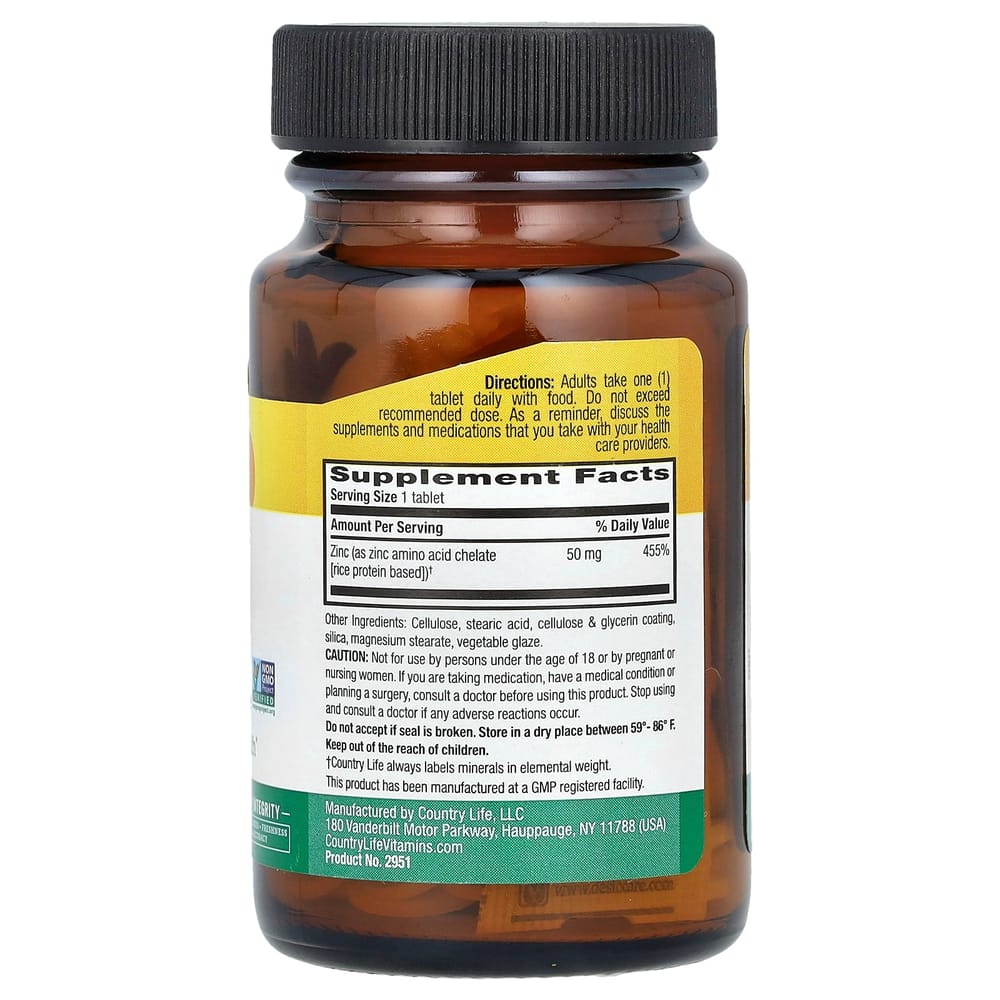 Country Life Chelated Zinc 50mg 100 Tablets
