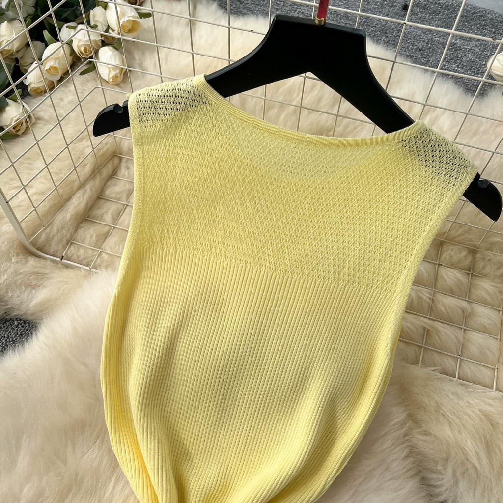Summer Women Casual O-neck Sleeveless Hollow Out Knitted Sweater Slim Bodycon Fishtail Dresses
