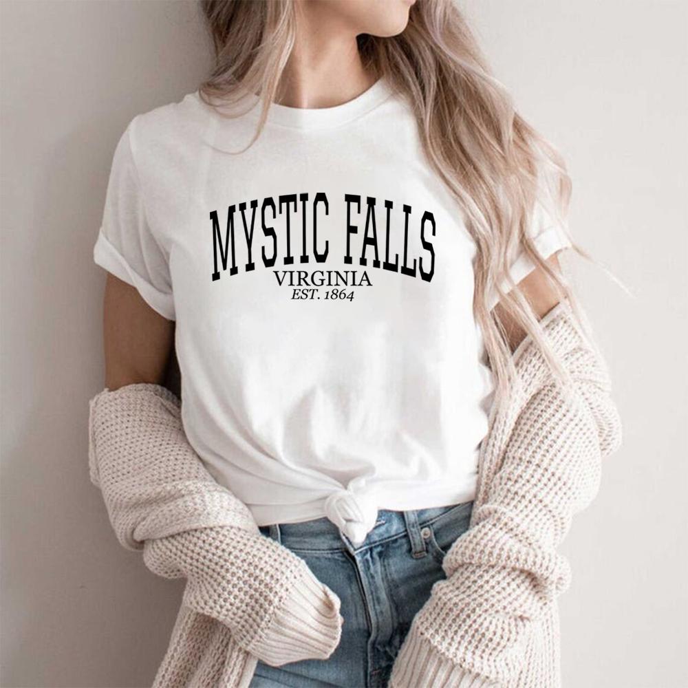 T-shirt z serialu Pamiętniki Wampirów Mystic Falls Wirginia Założone 1864 Koszulka Bracia Salvatore Stefan i Damon Koszulki z Wirginii
