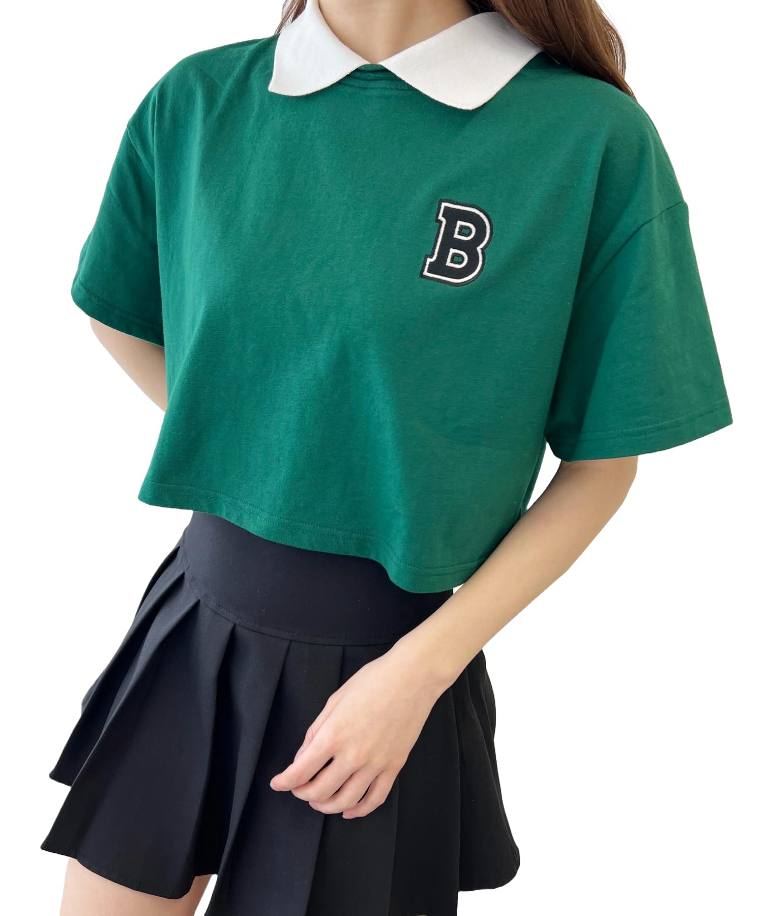 

WEGO PHILLY B Short Sleeve with Korean Short Perfect for and Size Green T-Shirt One-Point Print, Casual, Girly, Style, Length, Gift, Spring, Summer, зелёный