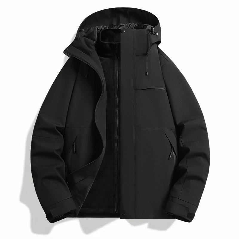 2025 Winter New Three-in-One Men's Casual Hooded Outdoor Jacket - Warm, Loose, Couple Style.