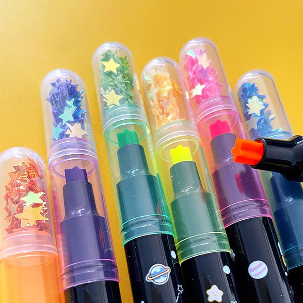 6Pcs/set Cute Star Stamp Highlighter Color Art Marker DIY Hand Account Pen Office Stationery Student School Drawing Supplies