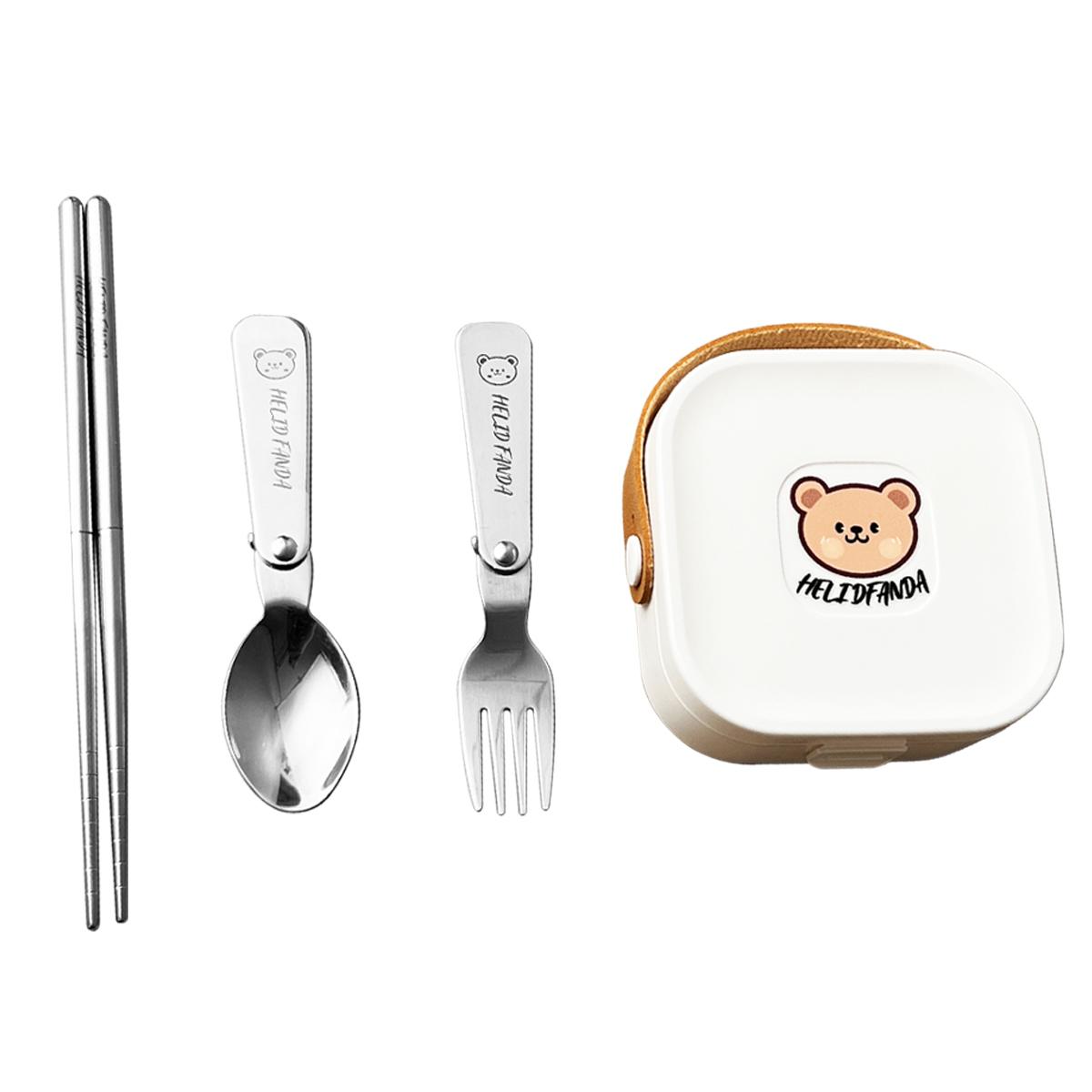 

4Pcs/Set Cute 304 Stainless Steel Folding Fork Spoon Chopsticks Foldable Tableware Set With Box Outdoor Travel Portable Cutlery белый