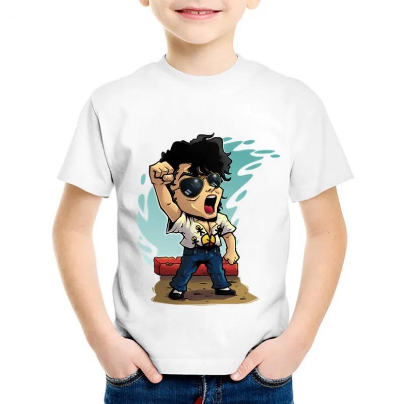 Heiße Verkäufe Kinder Cartoon Michael Jackson Lustiges T-Shirt Kinder Rock N Roll Sommer Baumwoll-Oberteile Baby Jungen/Mädchen Freizeitkleidung