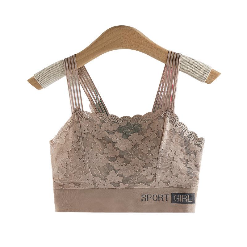 Women's Lace Bandeau Tank Top with Chest Pads - Plus Size Anti-Exposure Base Layer Bra