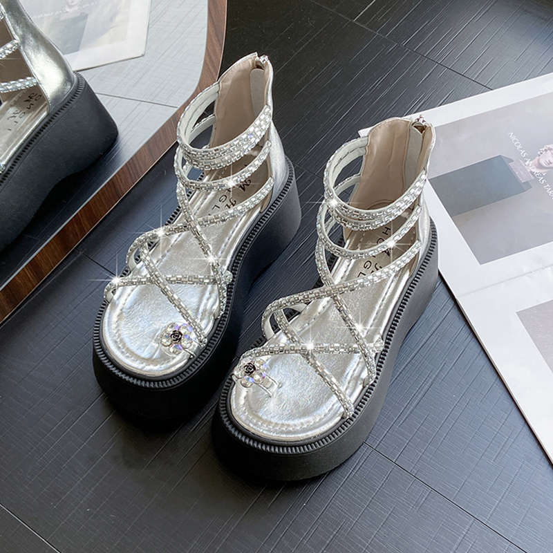 With Skirt Sandals Women's New Summer Super Fire Retro Versatile Small Thick-soled Korean Roman Shoes