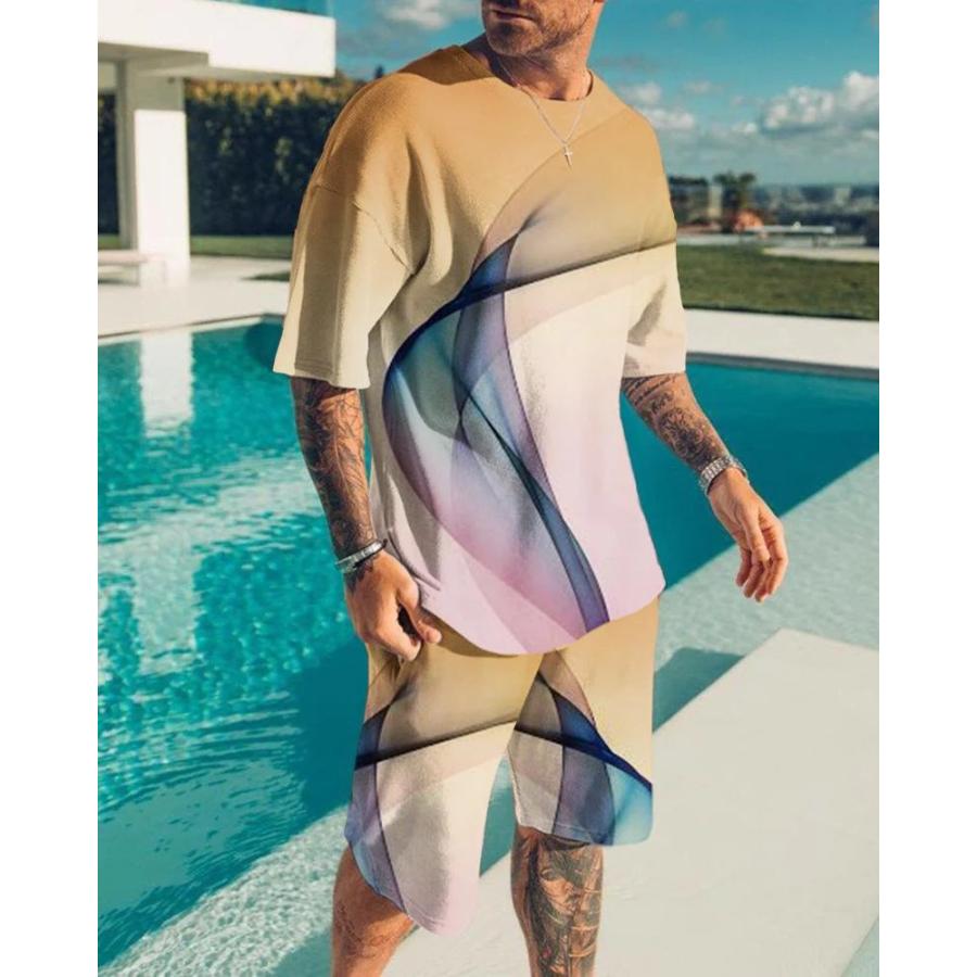 Fashion Resort Style Men's T-Shirt Short Sleeve Shorts Two-Piece Set Summer 3D Print