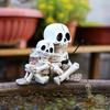 Skeleton Ornament Parent-Child Skull Fishing Design Hand-Painted Resin Figure Garden Pond Balcony Halloween Party Decor