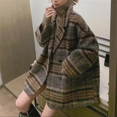 Palton Coreean Carouri Lână Toamnă/Iarnă 2025 pentru Femei Minione - Design Trendy Tweed de Lungime Medie