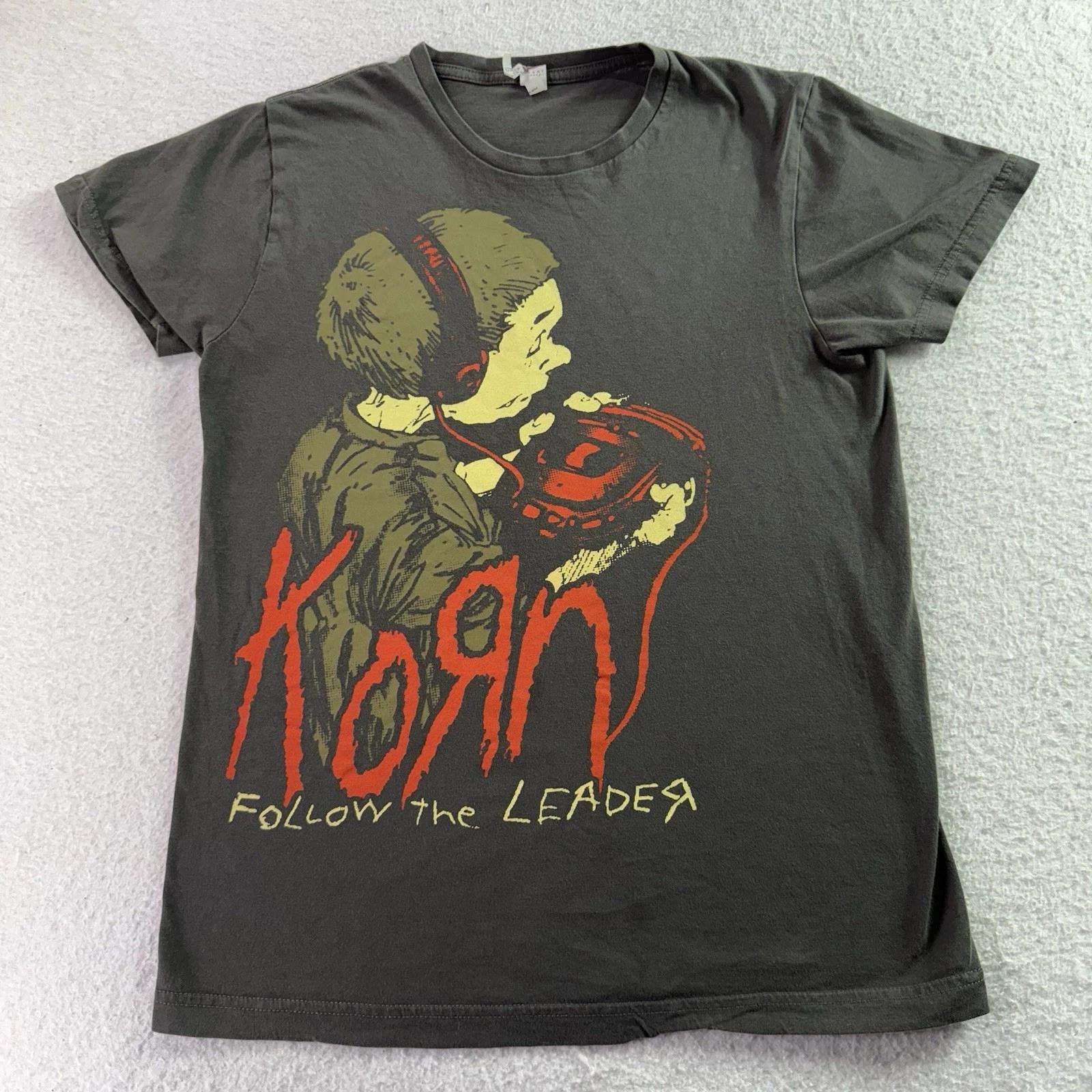 

Korn Follow the Leaders Shirt Gray Short Sleeve Double Sided Graphic Small XL