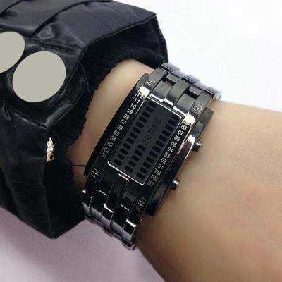 Montre de Couple de Luxe Acier Bleu Affichage Électronique LED Lumineux Montre de Sport