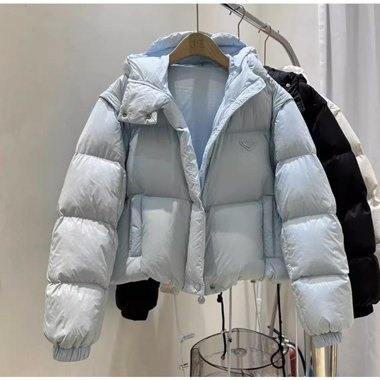 Winter Style Short Color Blue Detachable Sleeve Cotton Jacket With Bread Design For Women