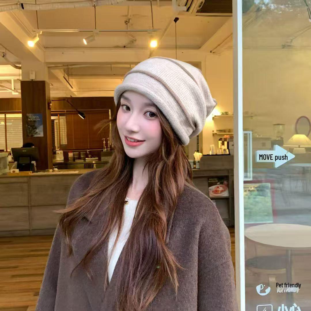 

Женская полосатая шерстяная вязаная шапка-бини - Зимняя теплая шапка-рыбачка с защитой ушей и плюшевым дизайном, облегающим голову.