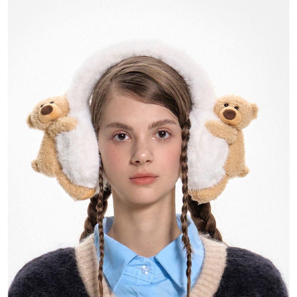 3D Plush Earmuffs Fluffy Faux Fur Ear Warmers Kawaii Windproof Ear Covers  For Women