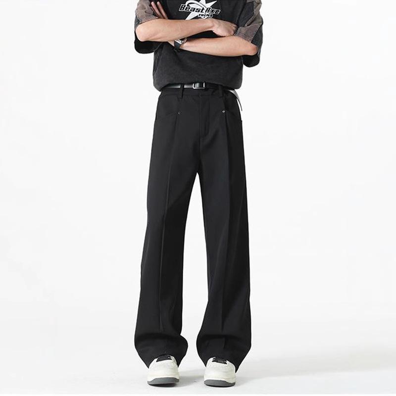 Unisex Retro Wide-Leg Slimming Suit Pants - Straight Cut Casual Trousers