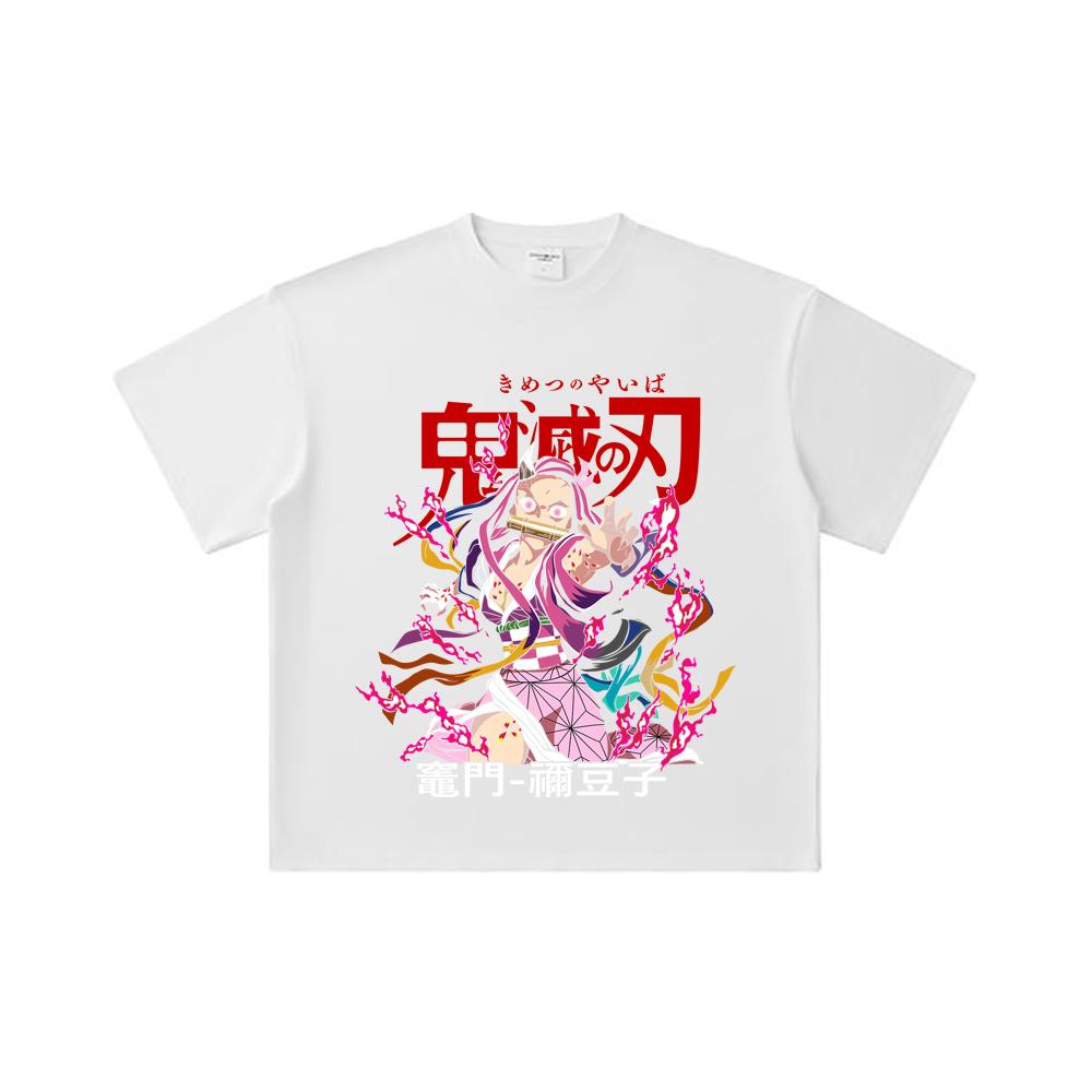 260 GSM Double Yarn 32 Count 100% Cotton Demon Slayer V72 Nezuko Print Unisex Heavy Cotton T Shirt