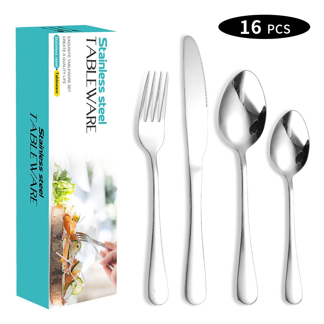 

Набор посуды для западной кухни из нержавеющей стали, нож, вилка и ложка для стейка, набор из 16 предметов, подарочный набор с ножом, вилкой и ложкой