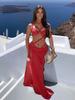3 Piece Swimsuit Bold Red Cut-Out Bikini Sets Chic Wrap Skirt Set Strappy Bathing Suit New Beachwear Crisscross Pool Attire K245