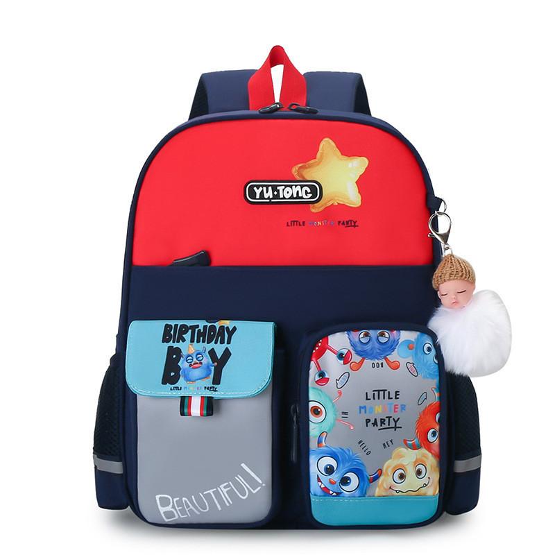 Trendy Cute Cartoon Boys Girls Backpack Breathable Nylon Lightweight Spine Protection Dark BlueRed