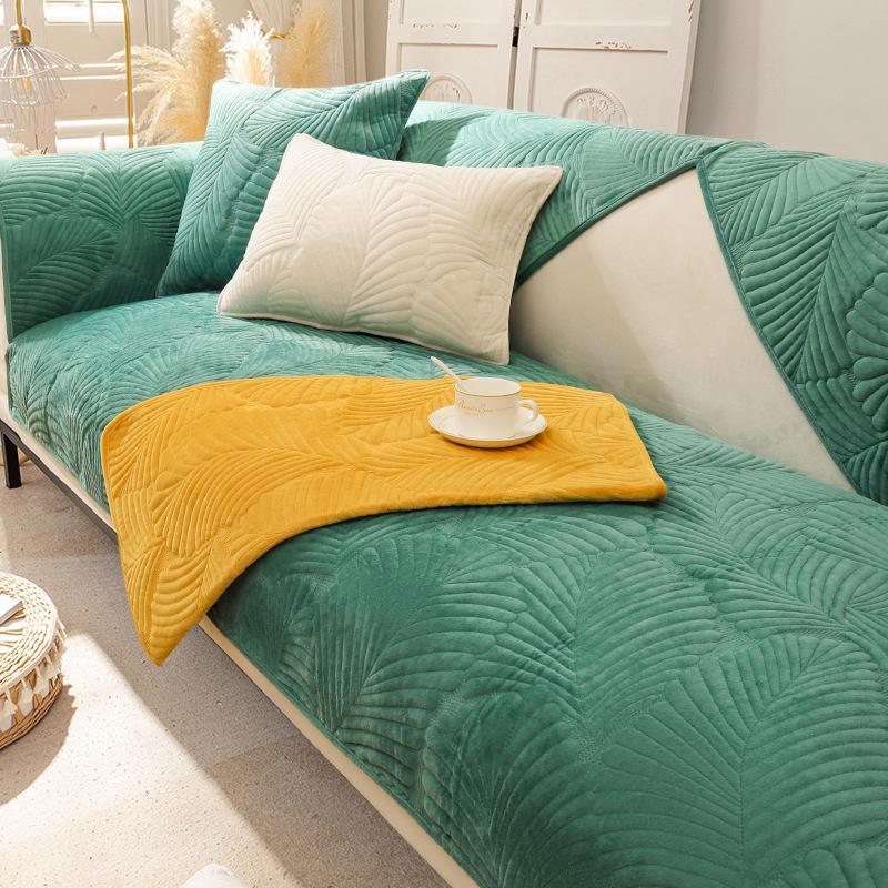 Sofa Cushion Winter Thickened Short Plush Non-Slip Leather Cushion Flannel Winter Style Sets Cover Cloth