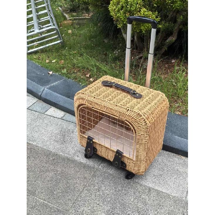 Tragbare Katzentransportbox Stilvoller Haustier-Rollkoffer Große Kapazität Geflochtene Haustier-Reise-Atmungsaktive Trolley-Box für Katzen & Kleine Hunde