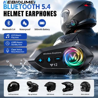 Y12 Auricolare per Casco da Moto con Doppio Microfono Kit Vivavoce Senza Fili per Chiamate Telefono Impermeabile Lettore Musicale MP3 Altoparlante Auricolare