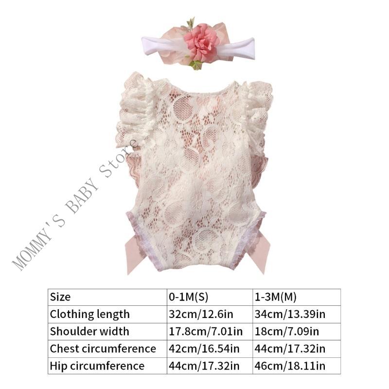 Set Body in Pizzo H3CD per Neonato con Fascia con Fiocco per Prime Foto ed Eventi, Adorabile Vestito per Bambina e Copricapo alla Moda