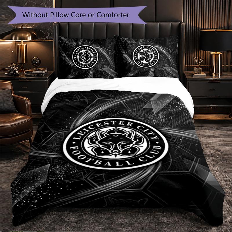 Leicester City Football 3 Piece Bedding Set Soft Duvet Cover Set with Pillowcases Printed Bedroom Decor Set for Home