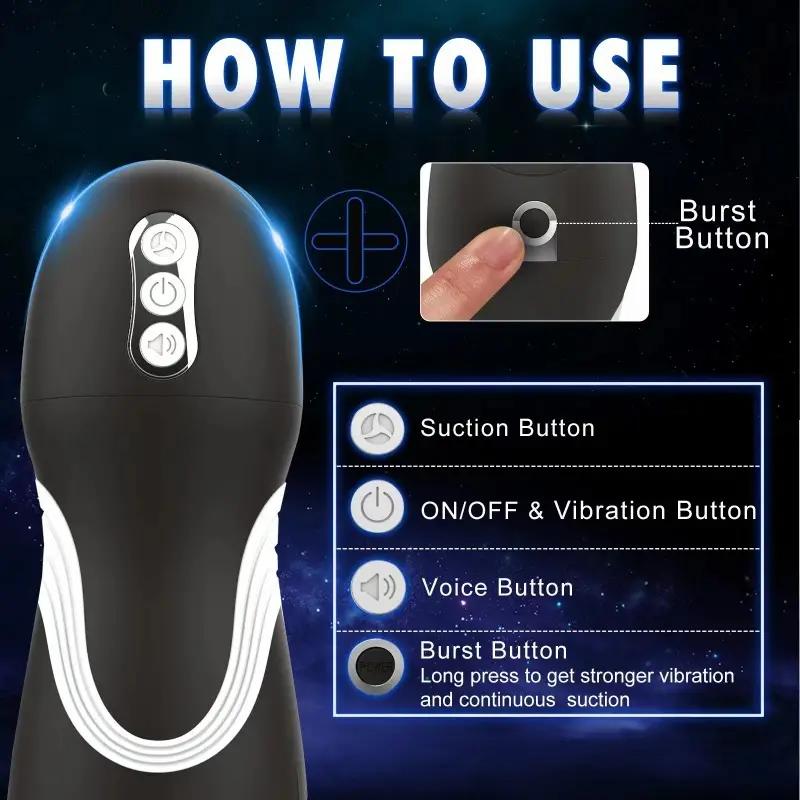 Men's Automatic Masturbation Cup Men's Masturbation 10 Frequency Vibration 7 Frequency Absorption 3 Tones One Click Burst TPE+ABS Material