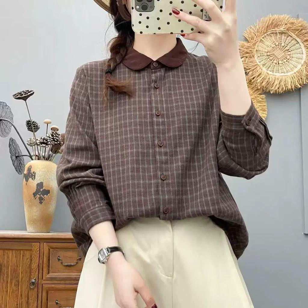 Plaid Patchwork Long Sleeve Women's Shirt - Autumn/Winter Collection