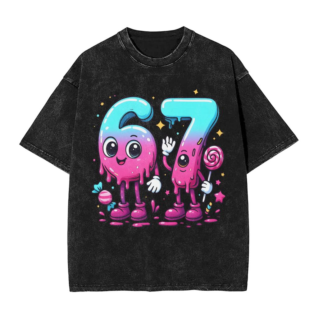 Six Seven Ice Cream Drip Baseball 67 Funny Meme T Shirt Beach Streetwear T Shirts Cotton Hippie Tee Shirt For Men Loose Top Tees