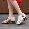 Johnature Breathable Women's Shoes Genuine Leather High Heels Soft Soled Hollow-out Sandals