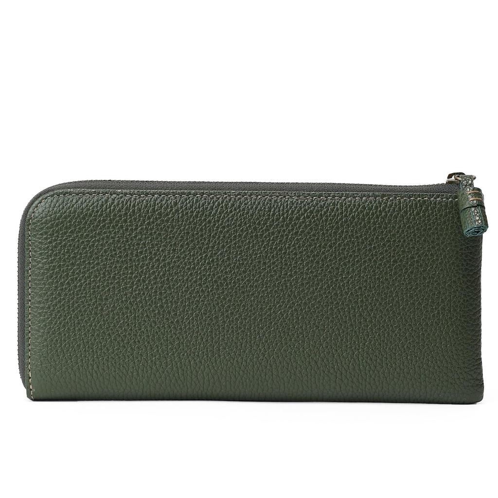 Long Wallet with Embossed Genuine Green [Nomura Shuhei] <Mei> L-shaped Zipper, Leather, No. 80272,