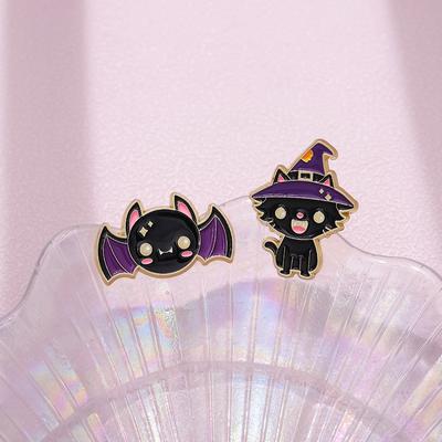 Lindos Broches de Esmalte de Gato Murciélago Broches Personalizados de Animales de Halloween Insignias de Solapa Joyería Punk Gótica Regalo para Niños Amigos