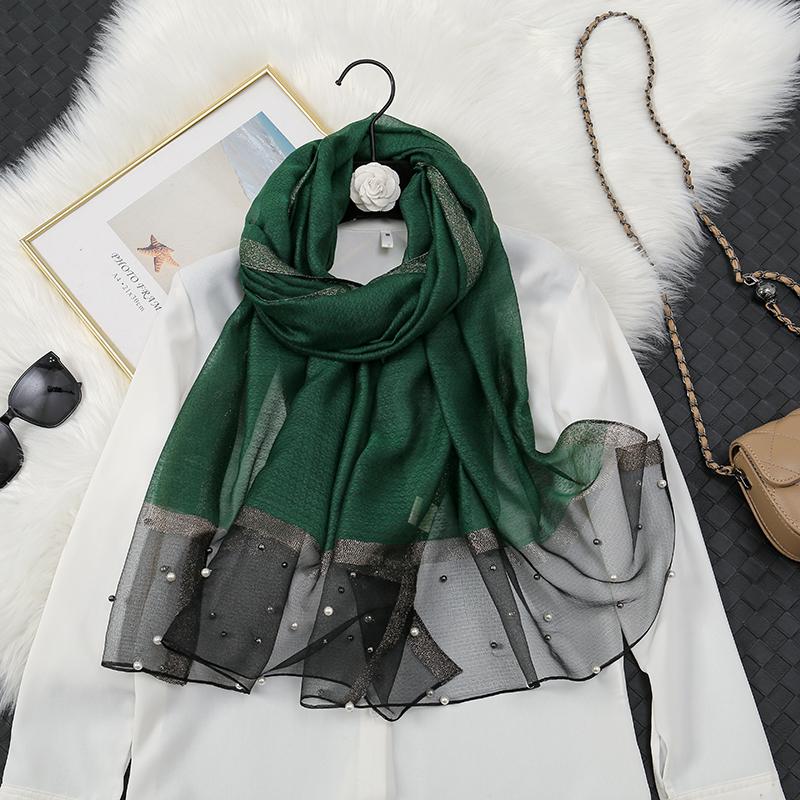 Fashion Luxury Silk Scarf For Women Shawls With Beads Long Scarf For Women Female Foluard Stoles Bandana Head Wraps Headscarf