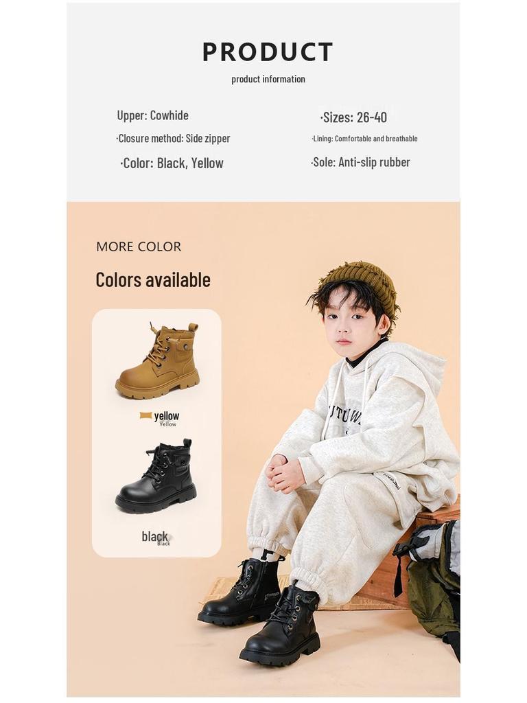 2025 Autumn/Winter New Martin Boots - Boys' & Girls' Fleece-lined Soft Sole Cotton Boots, British Style