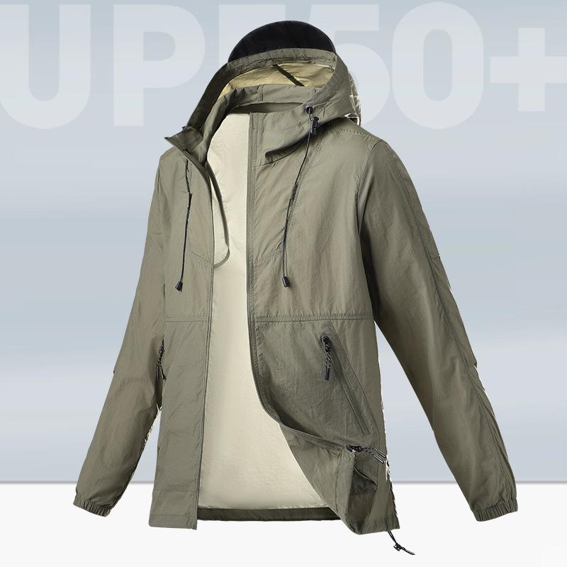 Men Summer Sunscreen Coat Hooded Thin Anti-UV Sunshade Long Sleeves Fishing Skin Jacket