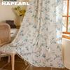 1PC Retro Blue Rose Tassel Curtain French Countryside Style Semi Blackout Curtain for Window Kitchen Bedroom Living Room Home Decor