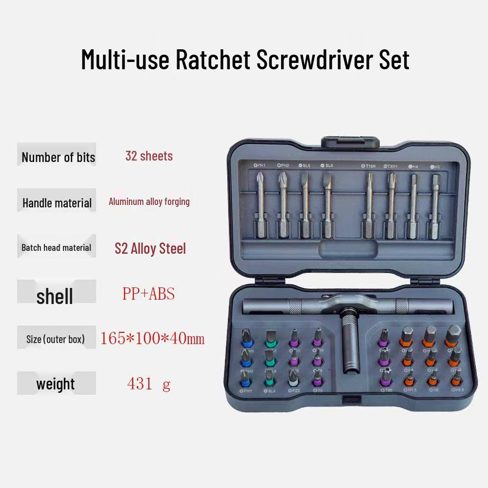 32-in-1 Multi-Functional Ratchet Screwdriver Set with S2 Bits